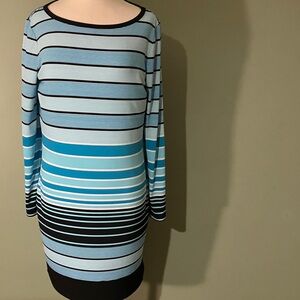 Women's Turquoise Black Striped Michael Kors Dress Large